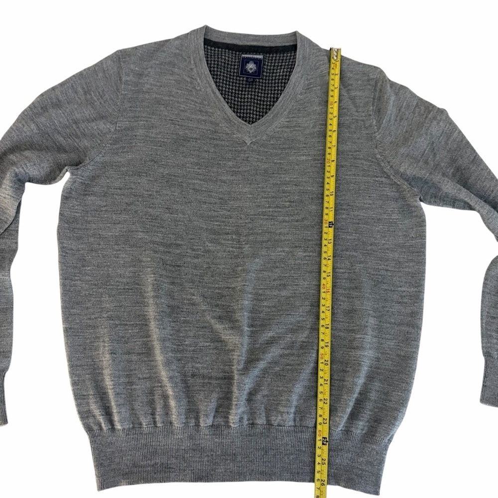 POINT ZERO COLLECTION Grey Merino Blend V-Neck Knit Sweater Large - Picture 12 of 14